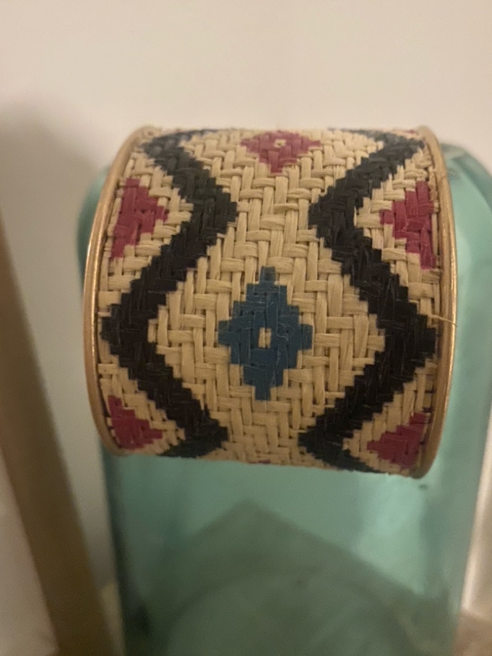 Woven Tribal Pattern Cuff Bracelet - Red, Black, Blue Artisan Boho Aztec